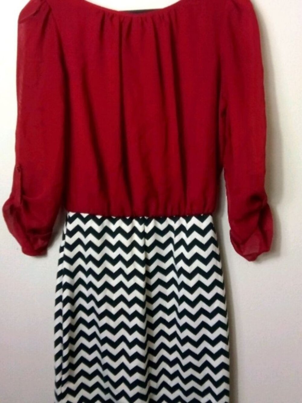 Crystal Doll S Red Black White Zig Zag Dress
